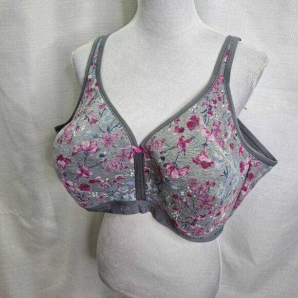 Cacique Gray and Pink Floral Lightly Lined No Wire Bra Size 52C - Picture 3 of 9